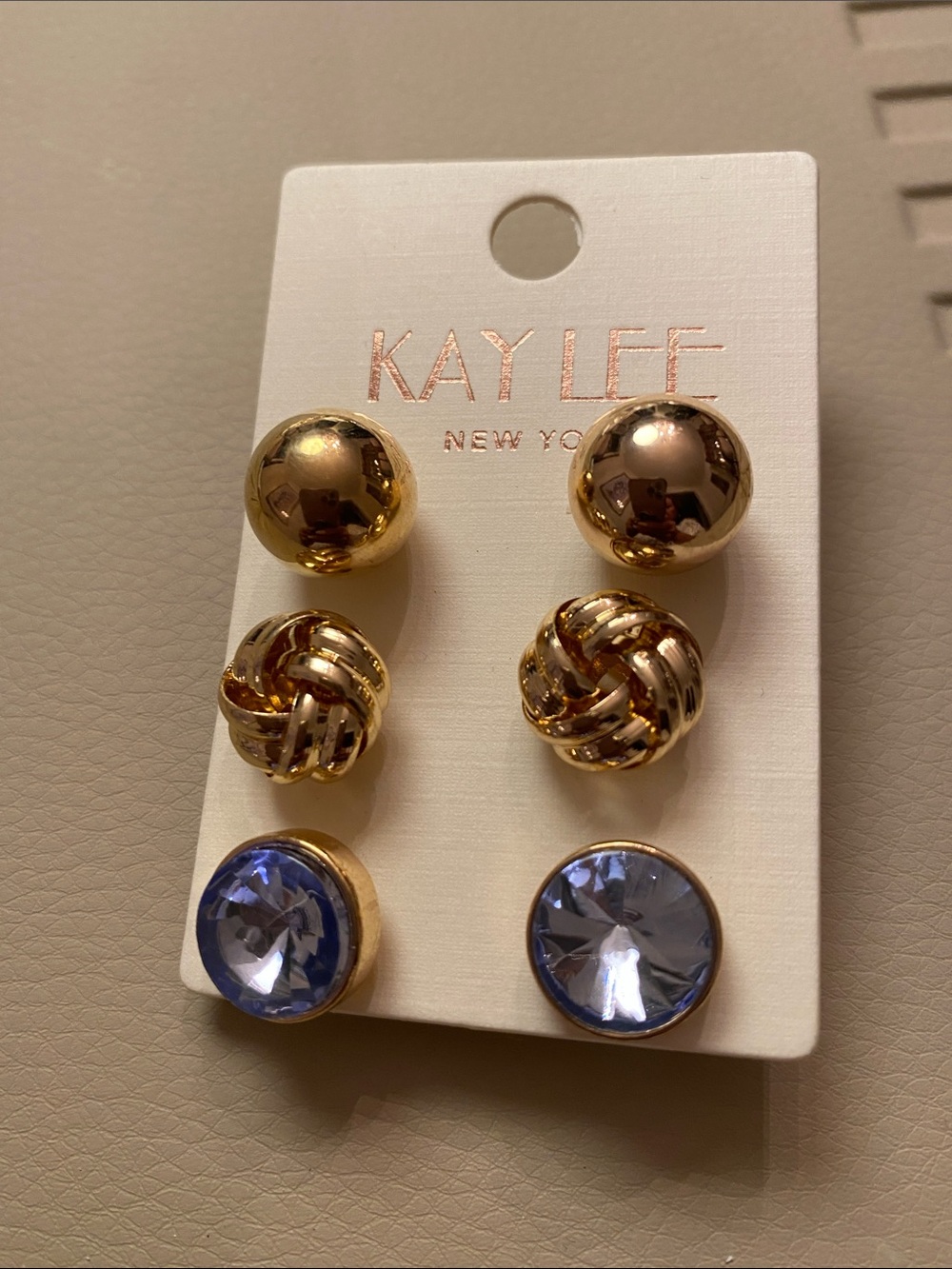 KAY LEE Gold and Blue Earring Set - 3 Pairs